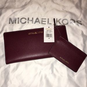 Michael Kors red leather card case carryall wallet NWT